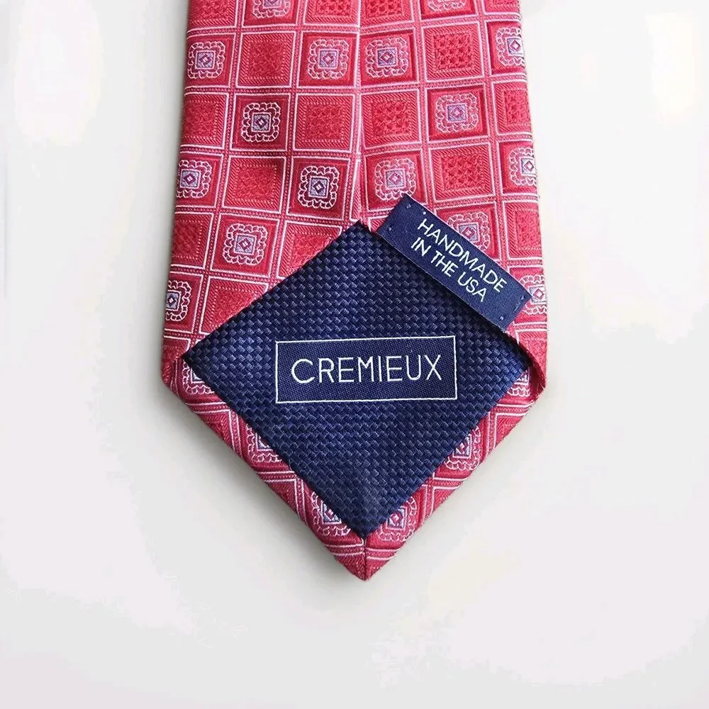 Cremieux Handmade in the USA Silk Tie Red Repeating Square Motifs